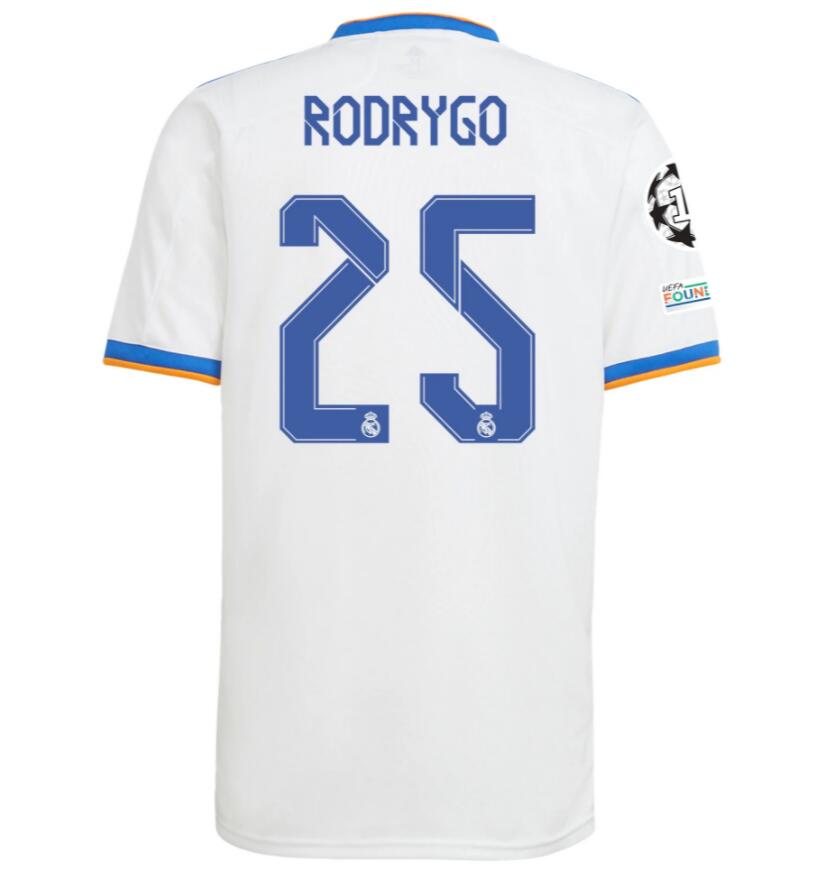 2021/22 Real Madrid Home Kit Soccer Jersey with RODRYGO 25 printing